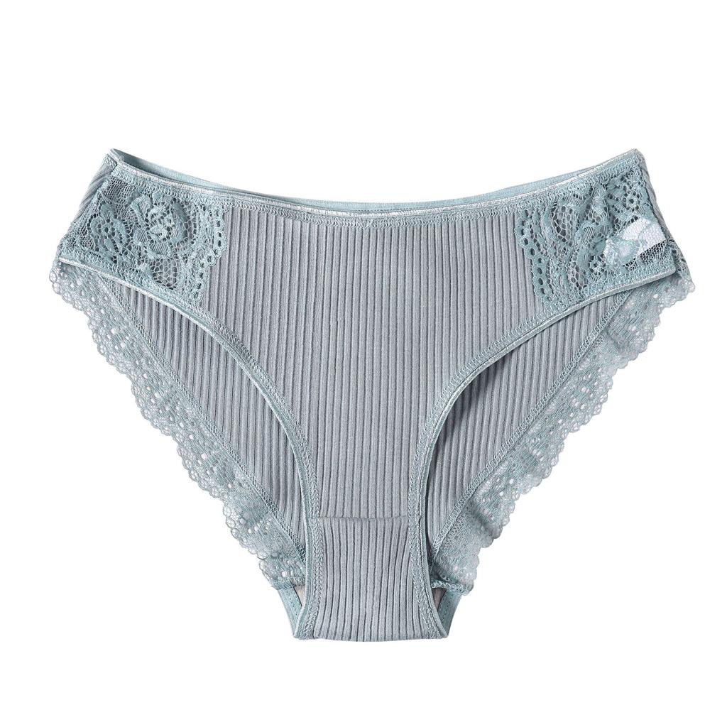 Einfarbige Damenunterwäsche aus Baumwolle mit Spitzenkanten und mittlerer Taille, dreieckige Hose, sexy Slips, Damenhöschen