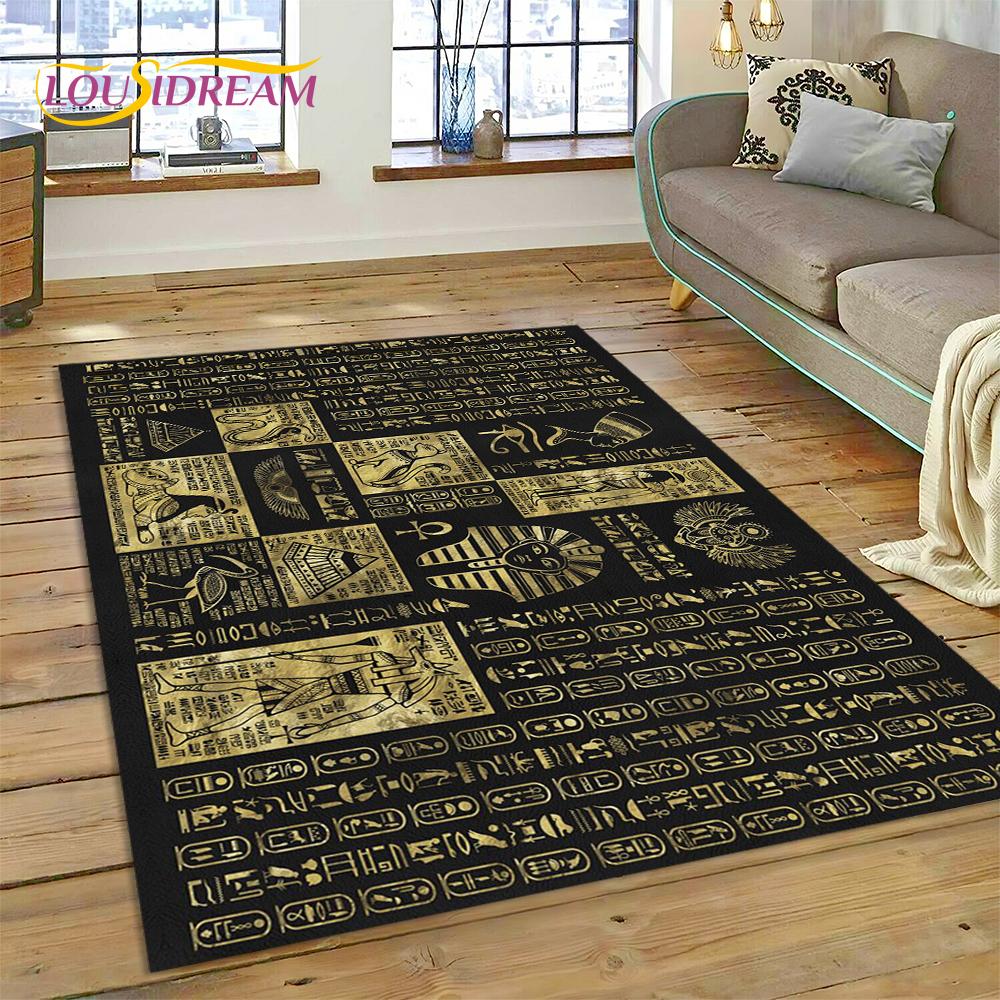 Antike ägyptische ideografische Zeichen-Symbole, mythologischer Teppich, Teppich für Zuhause, Wohnzimmer, Schlafzimmer, Sofa, Fußmatte, Dekoration, rutschfeste Matte