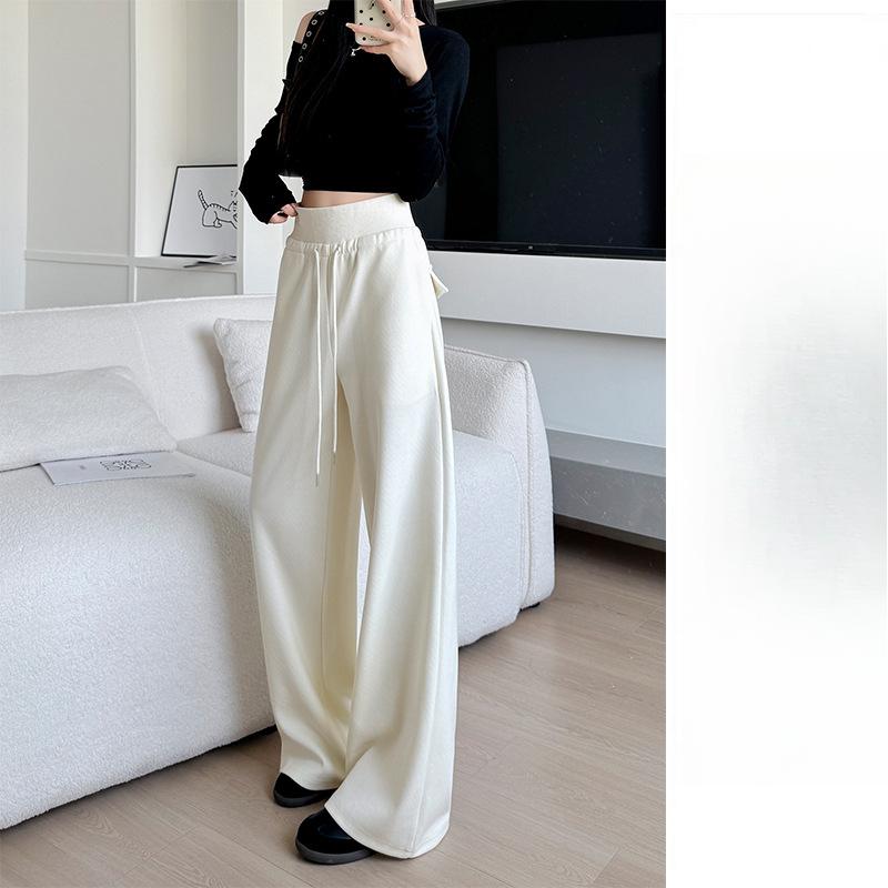Gray Drawstring Sweatpants Womens Spring and Autumn Latest Straight Sweatpants