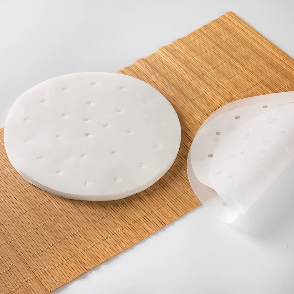 

100 шт., 8,9 см, перфорированные листы пергаментной бумаги премиум-класса, антипригарный коврик-корзина, идеально подходящий для аэрофритюрниц, приготовления на пару, выпечки, кулинарии MYY белый