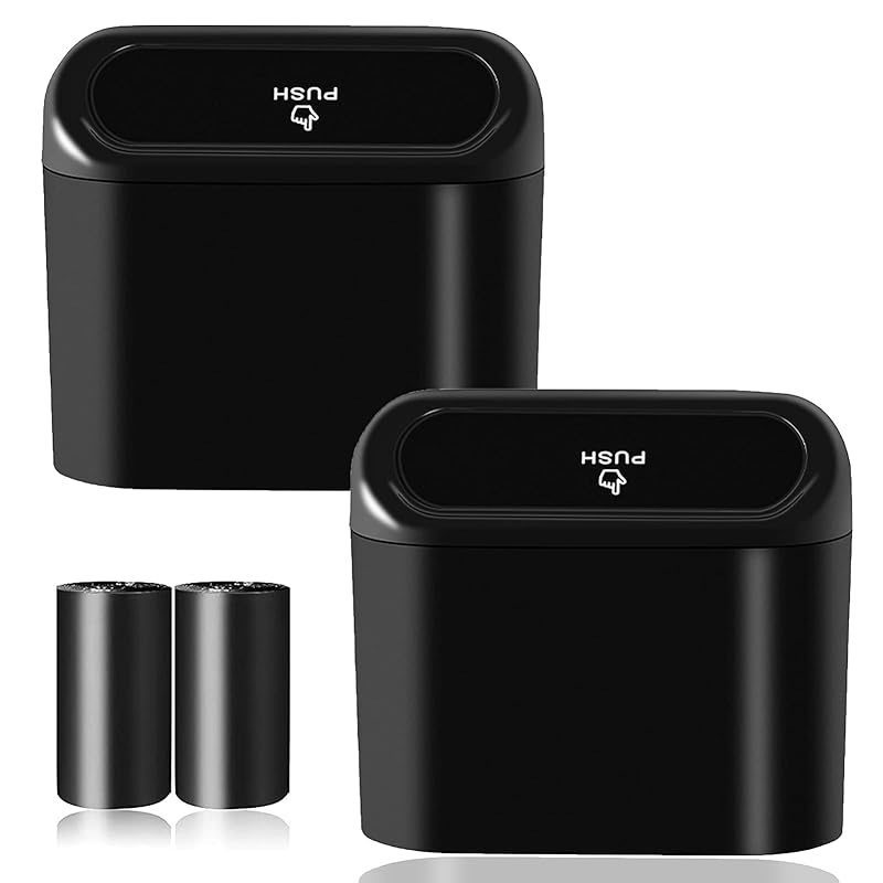 Car Trash Can Bin with Lid - 2 Packs Universal Vehicle Mini Leakproof Garbage Can Bin with 40pcs Trash Bags Can Organizer Storage for Front Back Seat