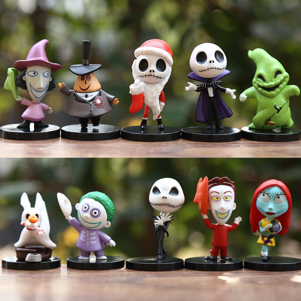 

10Pcs/Set Cartoon Anime The Nightmare Sally Skellington Jack Action Figure Toy Christmas PVC Model Vinyl Figurine Halloween Gift