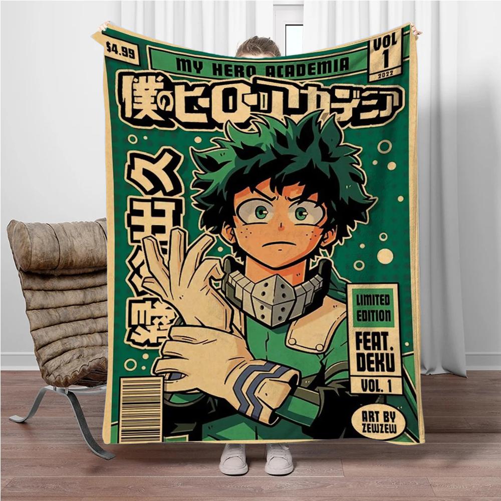 Vintage M-My-Hero-Academia 3D Printed Flannel Blanket Living Room Sofa Bed Camping Picnic Warm Blanket Holiday Gifts