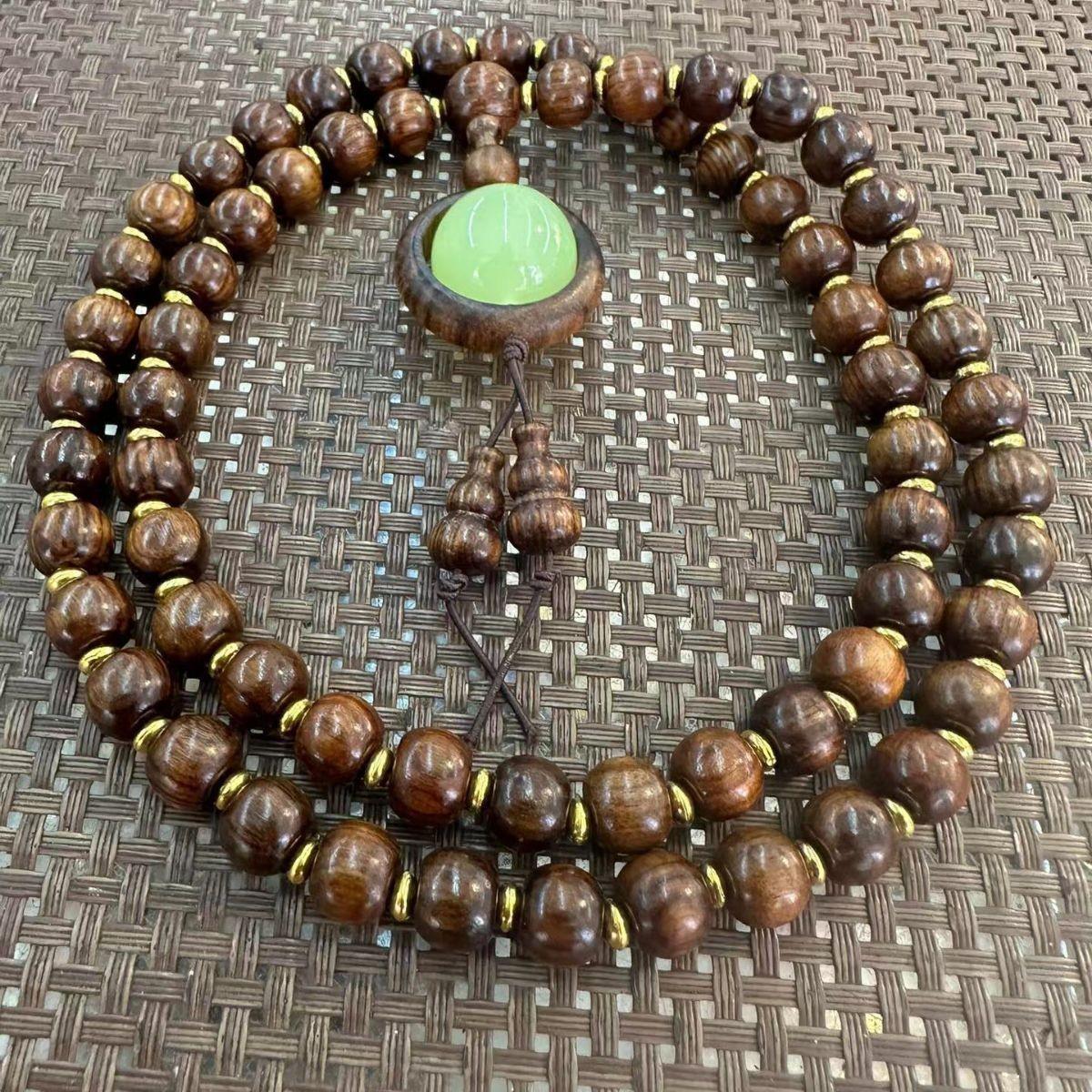 Изысканный браслет из черного палисандра со светящимися бусинами - Хит продаж