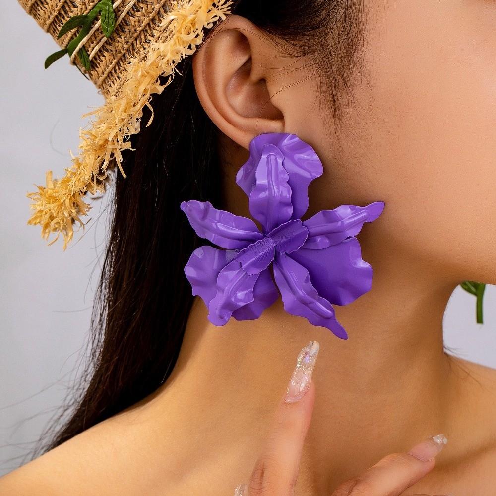 Pleated Large Flower Earrings Irregular Ear Accessories Exaggerated Flower Earrings Party