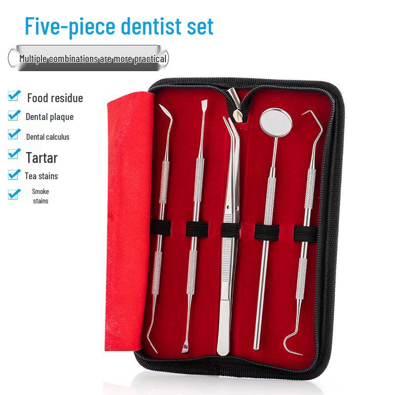 5-Piece Stainless Steel Dental Tool Set with Mouth Mirror