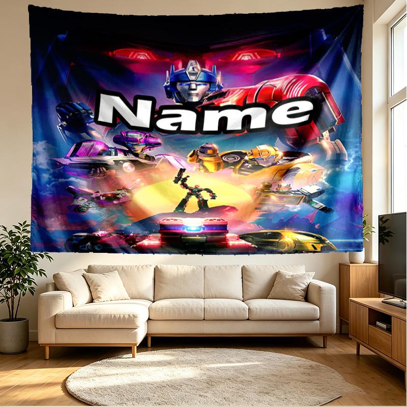 Custom Name Personalized Transformers Print Tapestry, Wall Art Decor, Bedroom, Dorm, Apartment, LivingRoom, Party Backdrop, Gift for Birthday