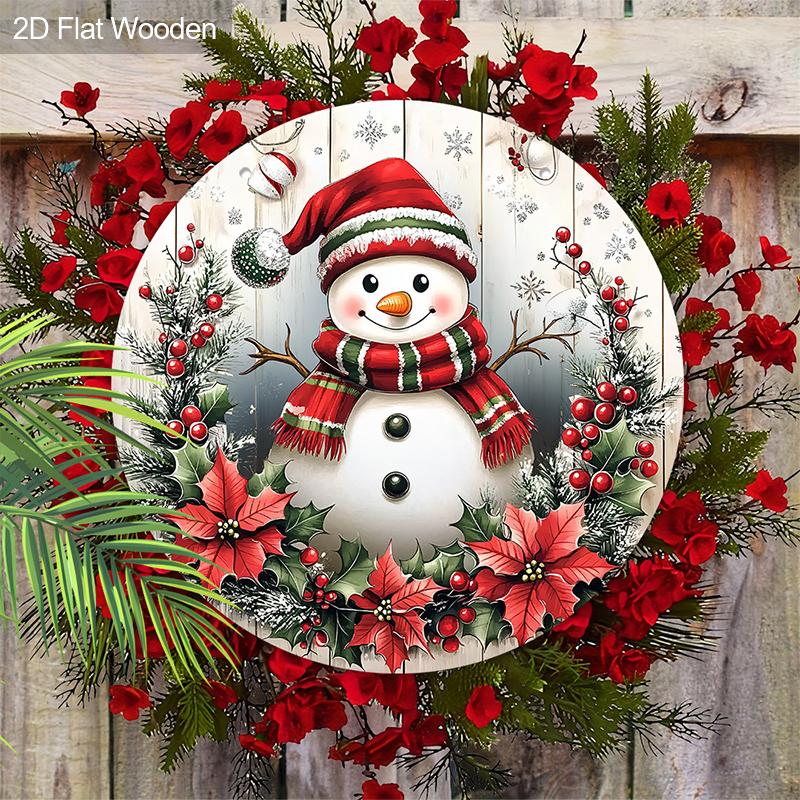 Christmas Decoration Sign,indoor Hanging decorations,2D Flat Wooden Products with Christmas Snowman patterns,Christmas Gifts for Friends and Family