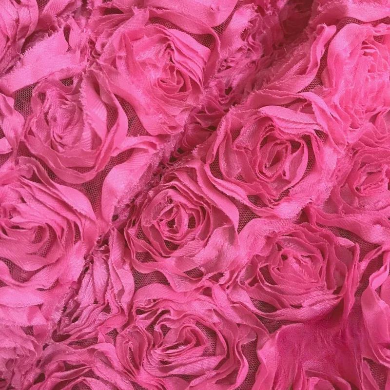100x130cm High Quality 3D Rose Flowers Fabric Lace Craft Dress Wedding Party Carpet Background Decoration Patchwork Sewing Telas