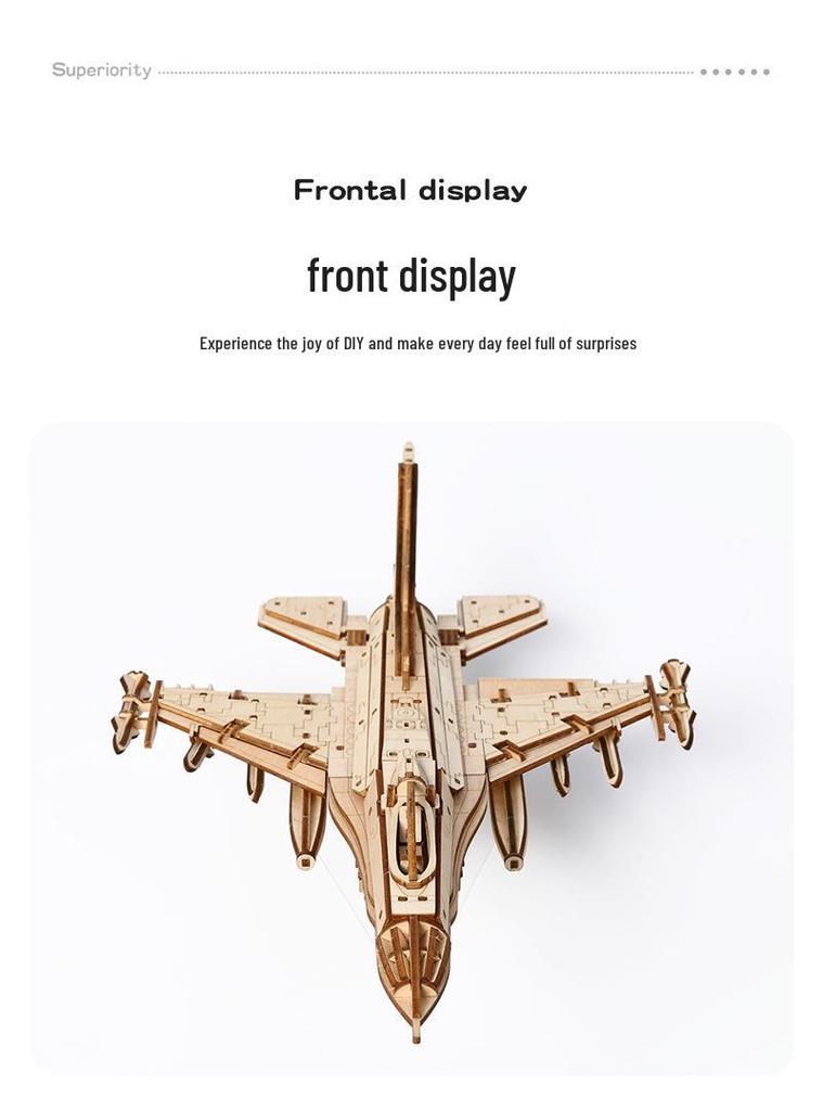 3D Wooden Fighter Jet Jigsaw Puzzle: Children's Educational Science and Technology Toy Assembly Model Ornament