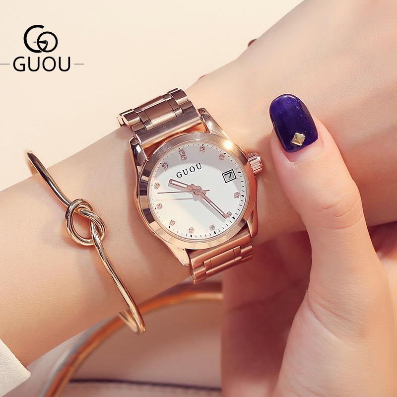 Steel Band Women's Watch Fashionable Simple Quartz Watch Women's Student Rhinestone Scale Waterproof Watch