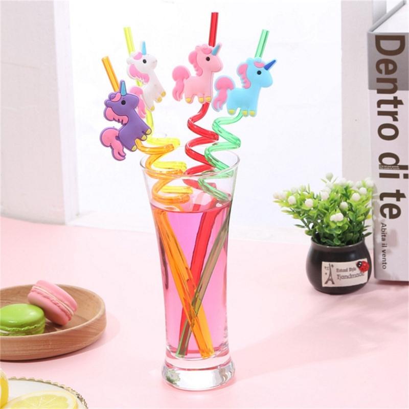 Pack of 4 Reusable Unicorns Straws Animal Theme Plastic Drinking Straw for Kid Baby Shower Birthday Party Supplies Gift