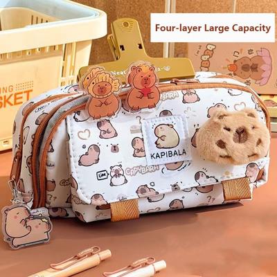 Creative Three-layer Pen Bag Large Capacity Capybara Stationery Organizer Multifunctional Pen Box Boys/Girls