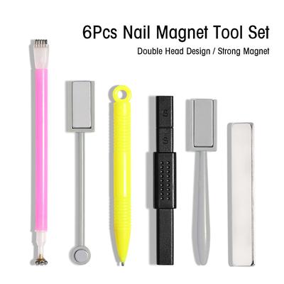 6Pcs Nail Magnetism Tool Set with Double Headed Flower Design Nail Pens Strong_Magnet Stick Cats