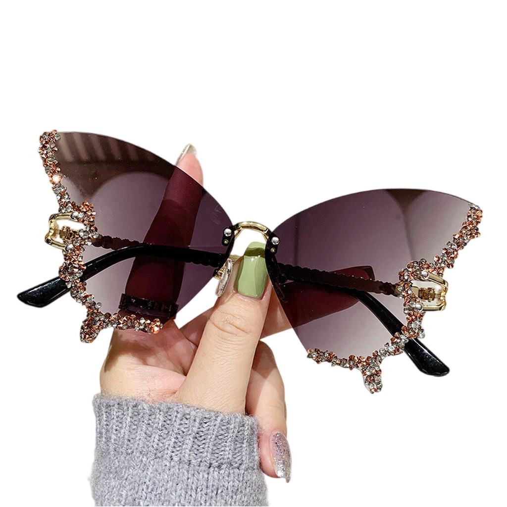 Fashion Butterfly Shape Diamond Frameless Sunglasses For Women Personality Exaggerated Sunglasses Broken Diamond Glasses