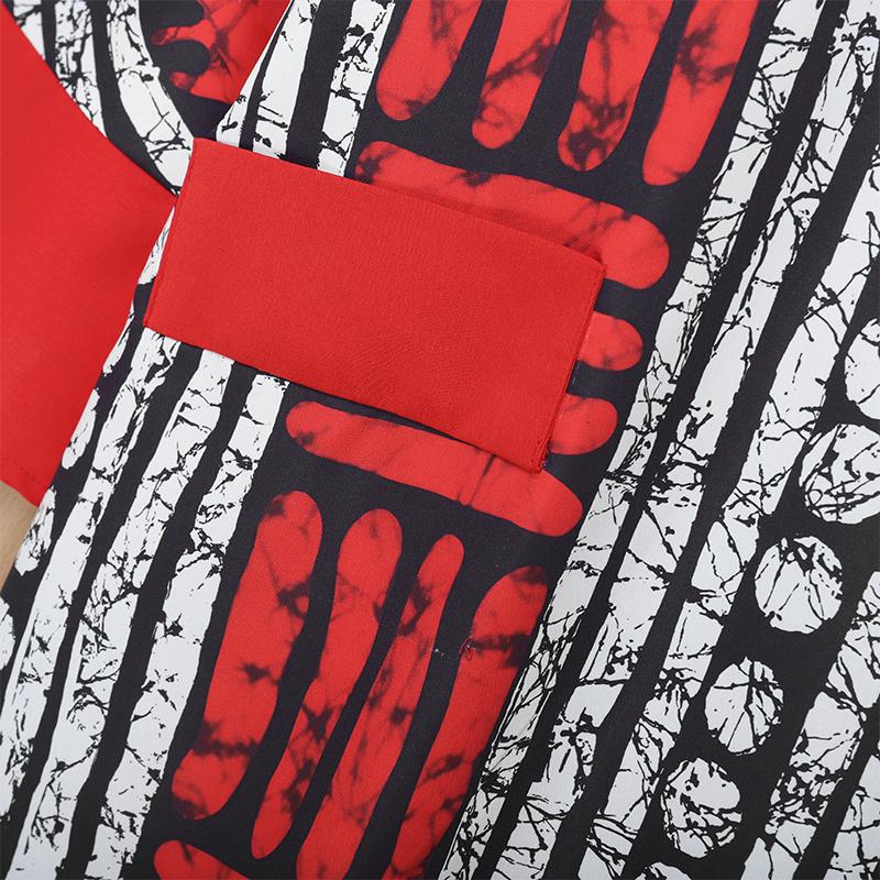 M-5XL Damen V-Ausschnitt Halber Fledermausärmel Gestreifter Druck Patchwork Lässiges Übergroßes Maxi-Kleid