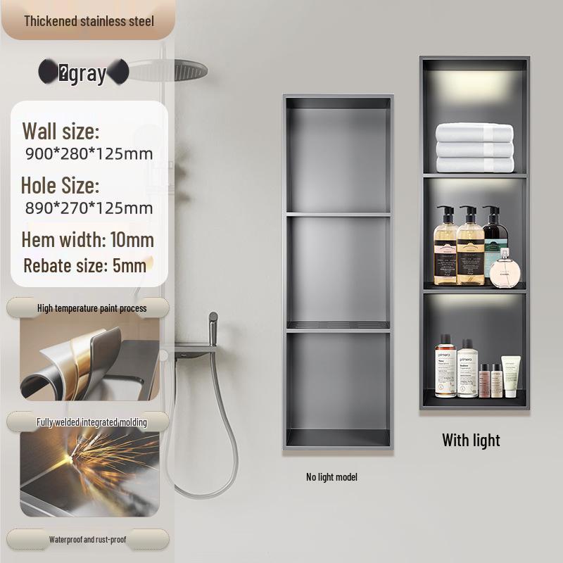 304 Stainless Steel Seamless Built-in Toilet Storage Anti-Fingerprint Recess Box
