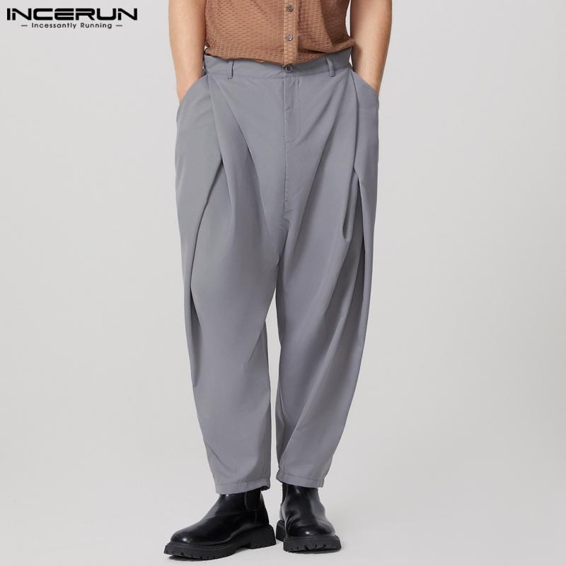 INCERUN Jarní pánská móda Široká noha Dlouhé Jogger Kalhoty Jednobarevné Ležérní Volné Maxi kalhoty Plus Size