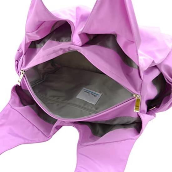 Honey Terrace Women's Tote Bag, Casual, Lightweight, Ribbon Nylon, Pocket, Zippered, Outing, Cute, Stylish, Affordable, for Adults (Gray)