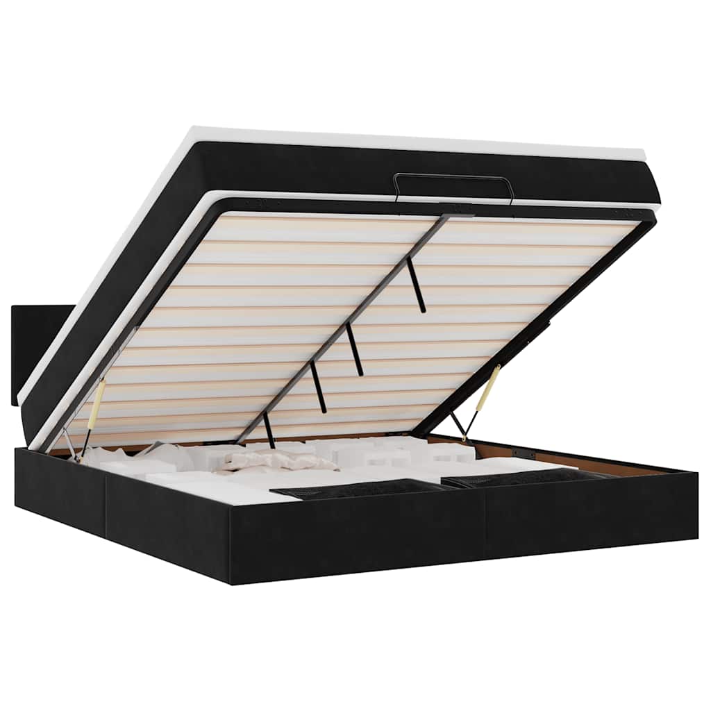 Ottoman Bed with Mattress & LEDs Black 180x200 cm Velvet