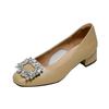Leather square head soft leather light mouth square buckle rhinestone high heels women's work shoes professional fashion versatile thick low heel sin