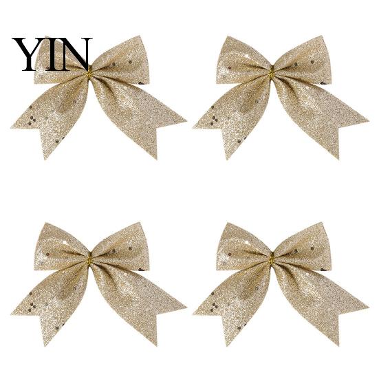 Champagne Party Supplies 4Pcs Glitter Christmas Bow, Sparkling Ribbon Hanging Ornament for Floral Arrangement Bows Tree Front Door Wreath, Festive
