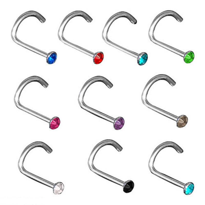 10 bucăți din oțel inoxidabil piercing pentru corp bijuterii nas os gem stud șurub inel