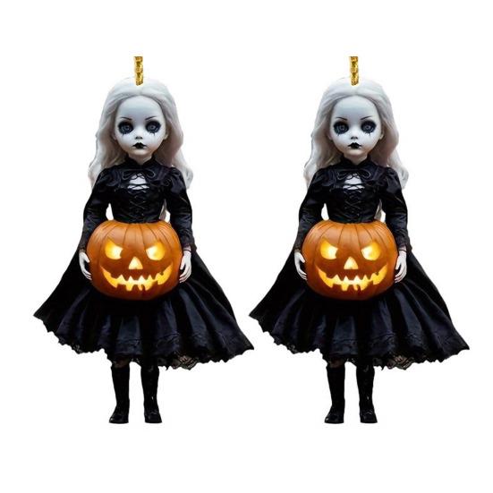 Halloween Pumpkin Princess Pendant Car Hanging Ornament Acrylic Rearview Mirror Charm Festive Party Decoration for Wall Door Room