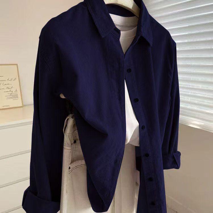 Korean Style Purple Corduroy Long Sleeve Casual Shirt Jacket