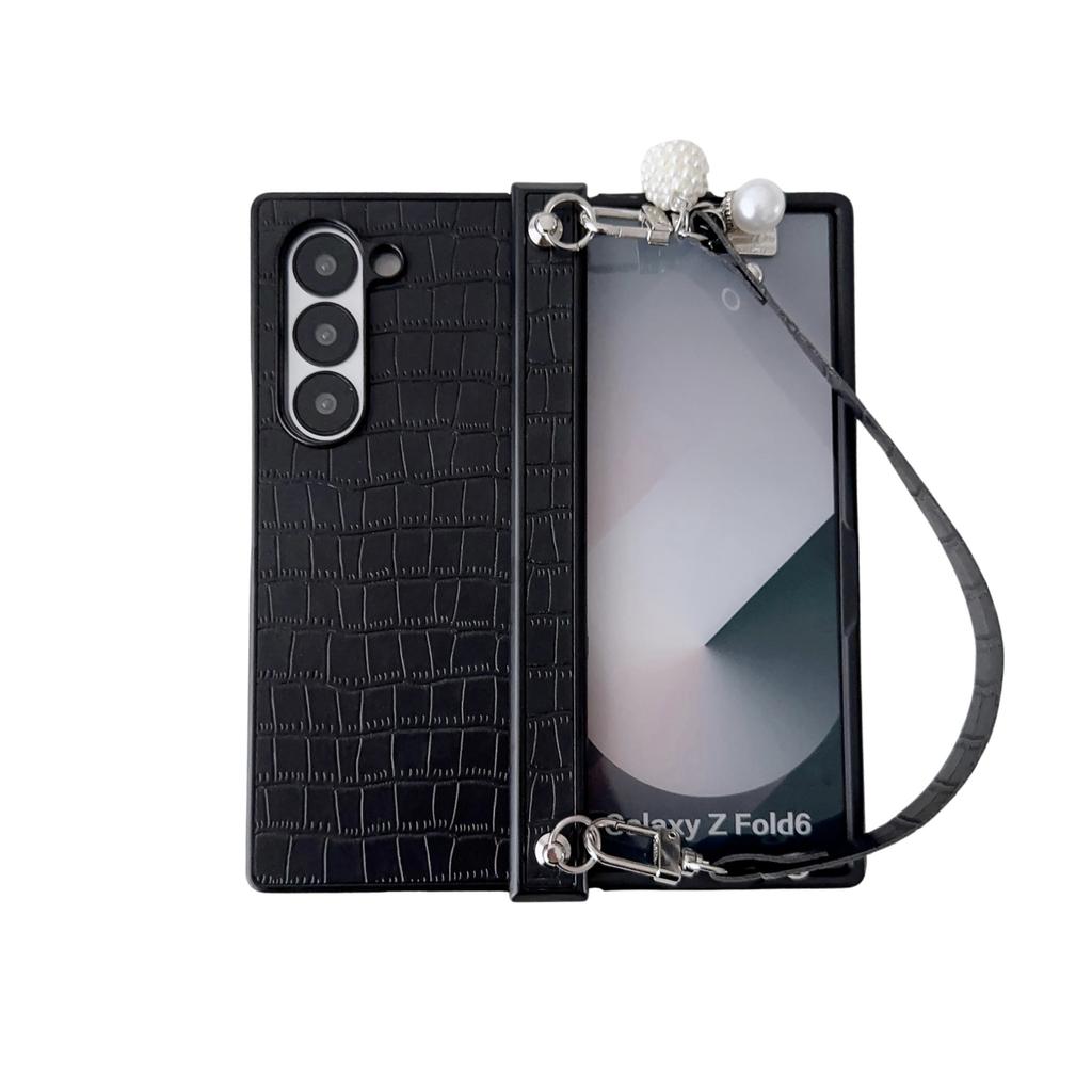 Wrist Strap Alligator Pattern PU Leather Phone Case for Samsung Galaxy Z Fold 6 5 4 3 5G Protection Shockproof Cover