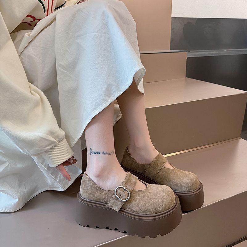 Casual fashion Mary Jane women's shoes spring and summer new Velcro low-top thick-soled heightening single shoes