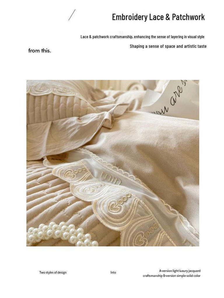 2025 G5Z French Sweetheart Cotton Bedsheet Set - 4 Pieces with Fitted Sheet and Bedcover