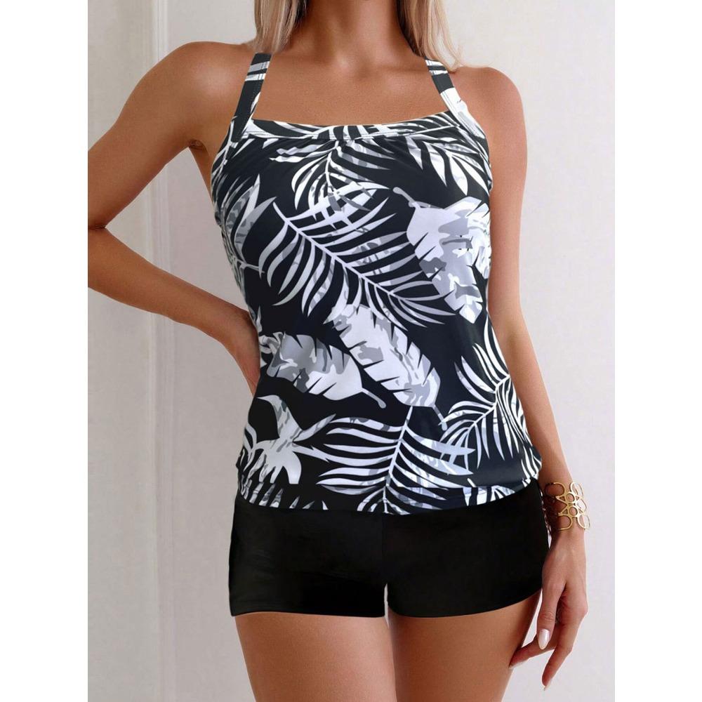 Evropský a americký nový dělený plavkový kostým dámský sexy konzervativní tištěný boxerkový oblek