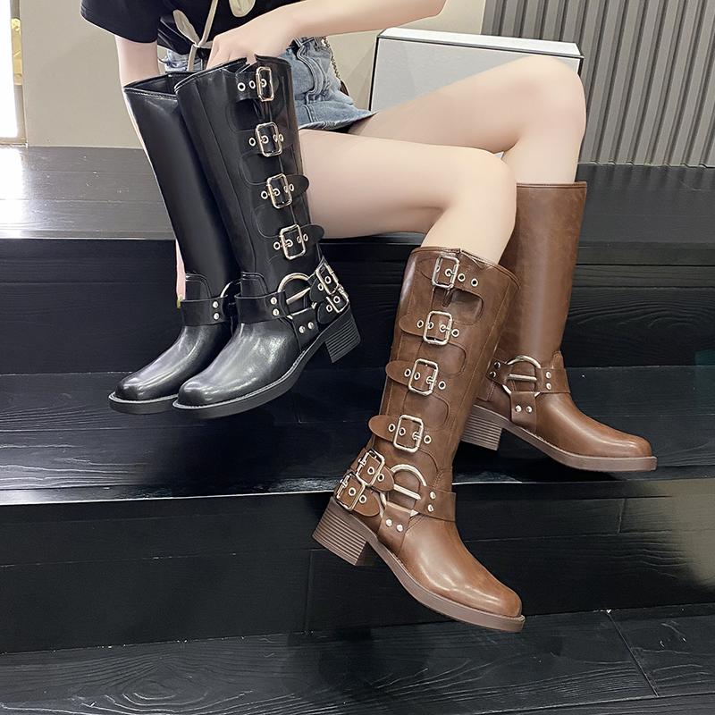 Fashion New Style Popular Lady Boots Women's Rubber Shoes Sexy High Sexy Luxury Designer Square Toe Winter Footwear Boots Zapatos Mujer