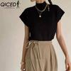 QICED Women's Fashion Casual Solid Color Print Short Sleeve Blouses & Shirts