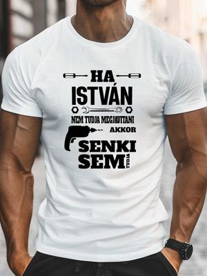 Men's Hungarian Name Istvan Print T-Shirt- Lightweight Crew Neck Tee with Hungarian Script Design