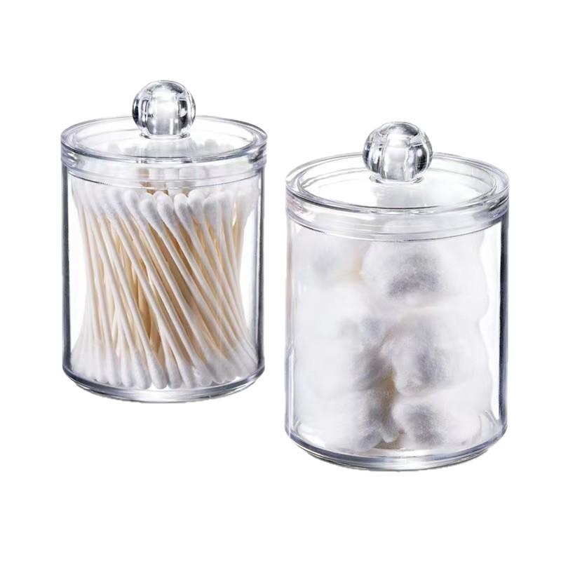 Staubdichte runde Acryl-Aufbewahrungsbox für Wattestäbchen und Make-up mit Deckel