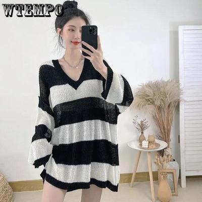Großes Sonnenschutz-T-Shirt Damenoberteil Herbst und Sommer Strickbluse
