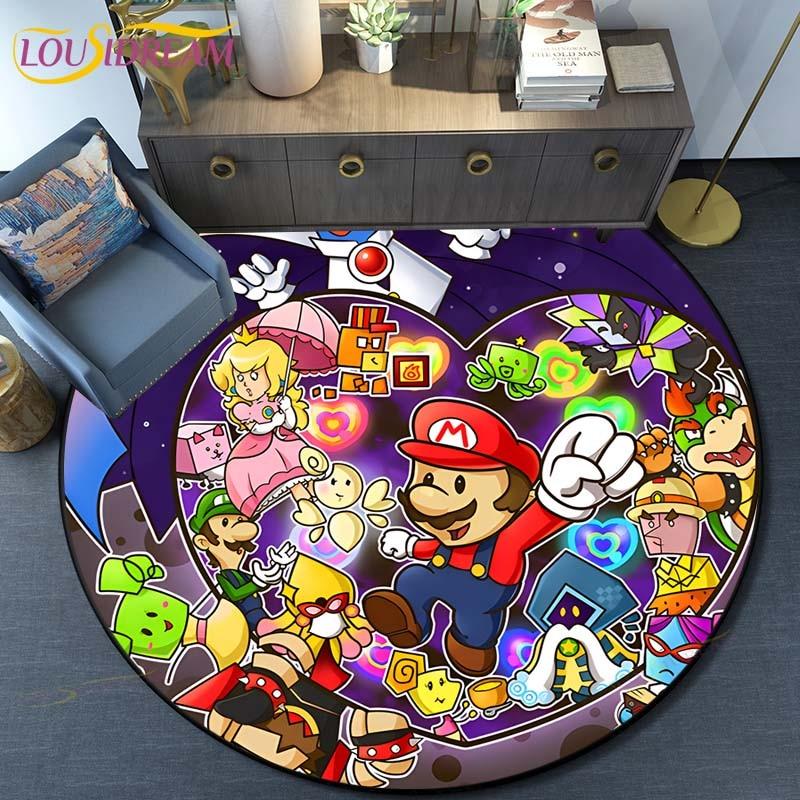Cartoon Mario Bros Round Carpet Floor Mat Bedroom Flannel Animal Rug Anti-Slip Baby Play Mat Kids Room Decoration Mats