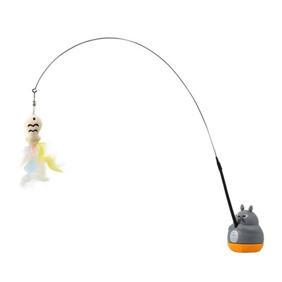 Cat Teaser Stick Interactive Cat Toy Fish Feather Teaser Cat Toy with Rotatable Base