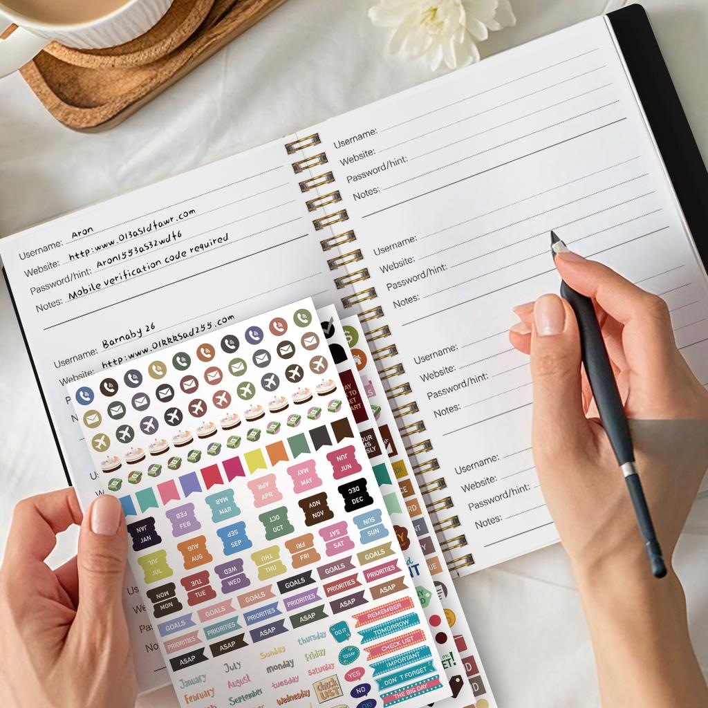 A5 Passwortbuch mit Spiralbindung Gummiband Aufkleber Website Benutzername Passwort Logbuch