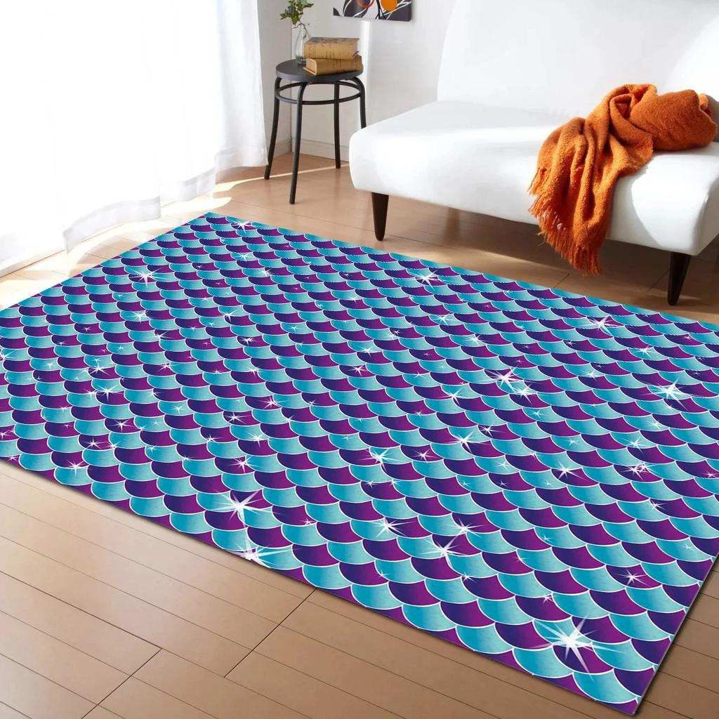 Mermaid Fish Scales Carpet for Girls Bedroom Living Room Bathroom Decor Cartoon Ocean Animal Doormat Non Slip Indoor Floor Mat