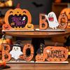 Halloween Home Festive Decor Wooden Table Sign, Cute Pumpkin Boo Ghost Solid Wood Sign Tabletop Centerpiece for Indoor Mantel Fireplace Smooth Holiday