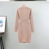 V Neck Long Sleeve Spring Fall Dress for Women Knee Length Knit Casual Regular Fit Sweater Dress Button Casual Cable Knit Sweater Dresses for Women