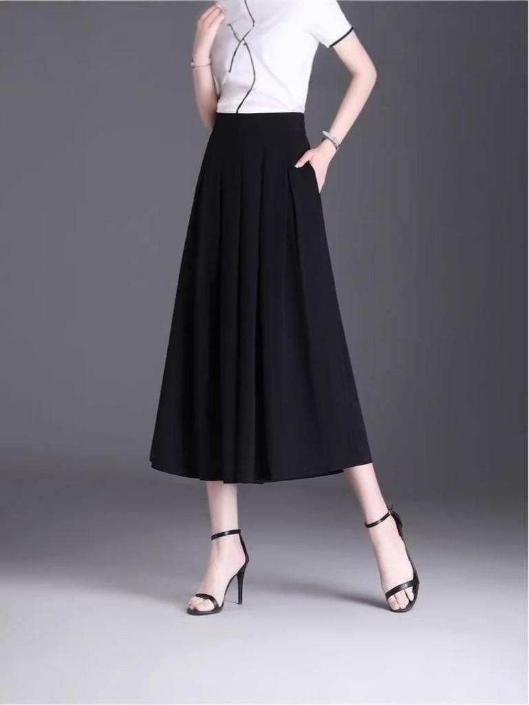 Übergröße High-Waist A-Linien Culotte Rock mit Taschen - Elastischer Bund, Weiter Bein Casual Hose