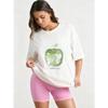 Oversized T Shirt Black Apple Graphic Print With Spulen File Text Casual Streetwear For Women