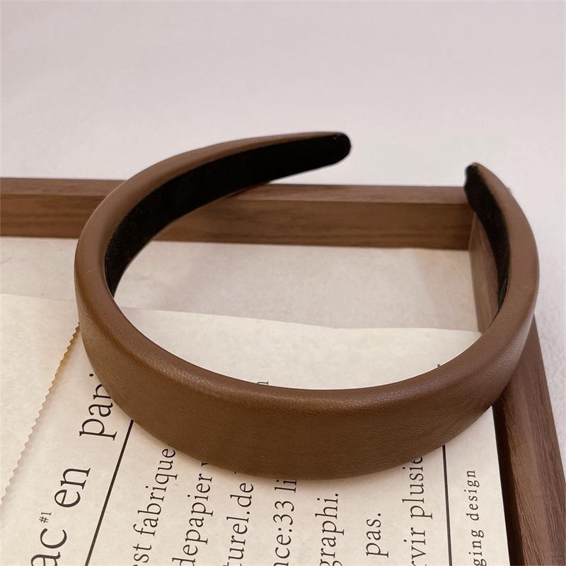 Popular Black Silver Synthetic Leather Sponge Padded Headbands for Women Girls Casual Shopping Party Headpiece Ins Hair Hoop