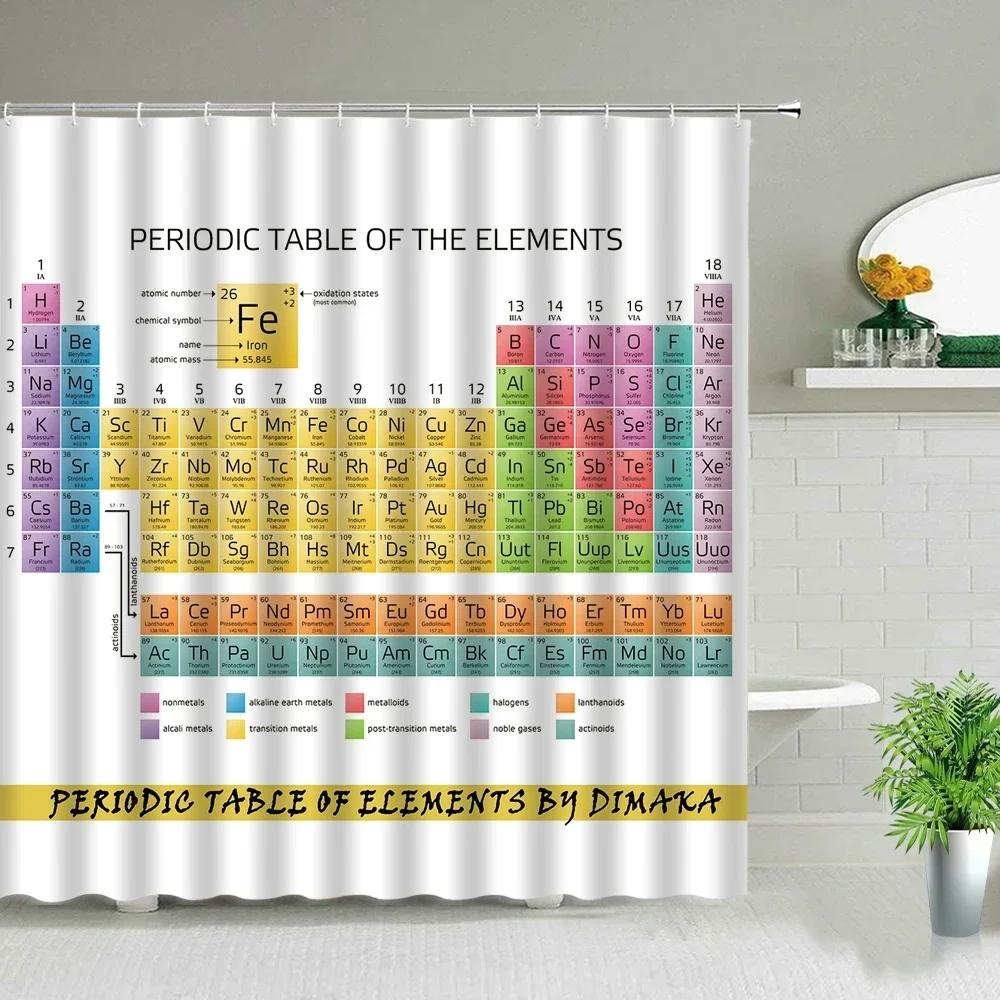 Periodic Table Of Elements Shower Curtain In The Bathroom Decor Chemical Form Digital Print Waterproof Cloth Curtains With Hooks