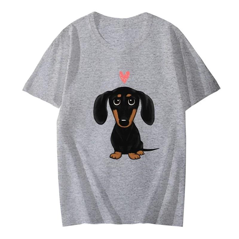 

Black and Tan Dachshund with Heart Retro Y2K Funny T-Shirt Female Summer Cute Cartoon Wiener Dog Fashion Tee Top Casual Tops 2k S