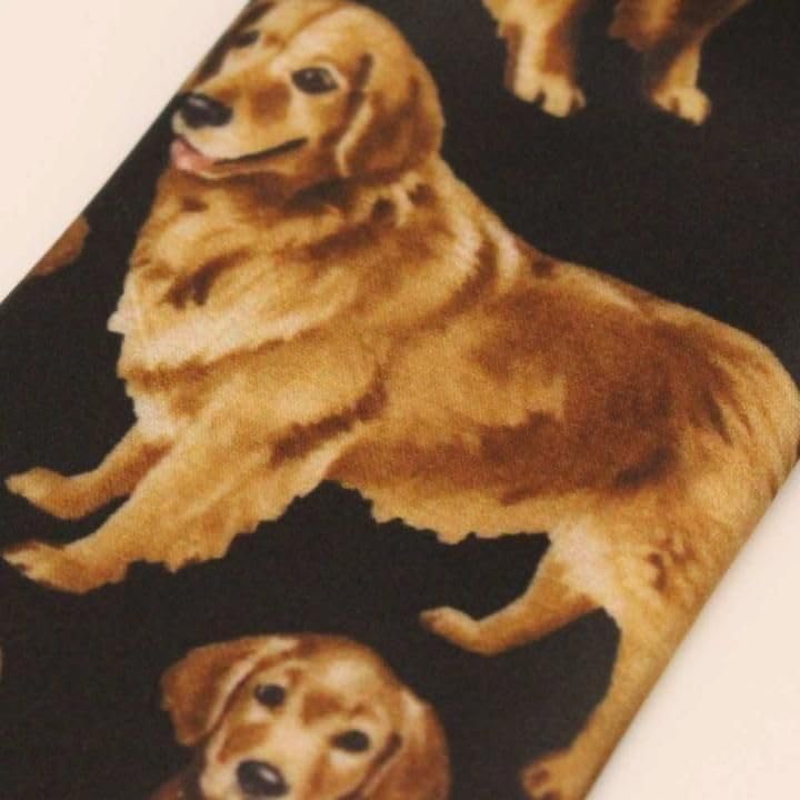 [CUFFSMANIA] Black Golden Retriever Dog Pattern Funny Unique Tie